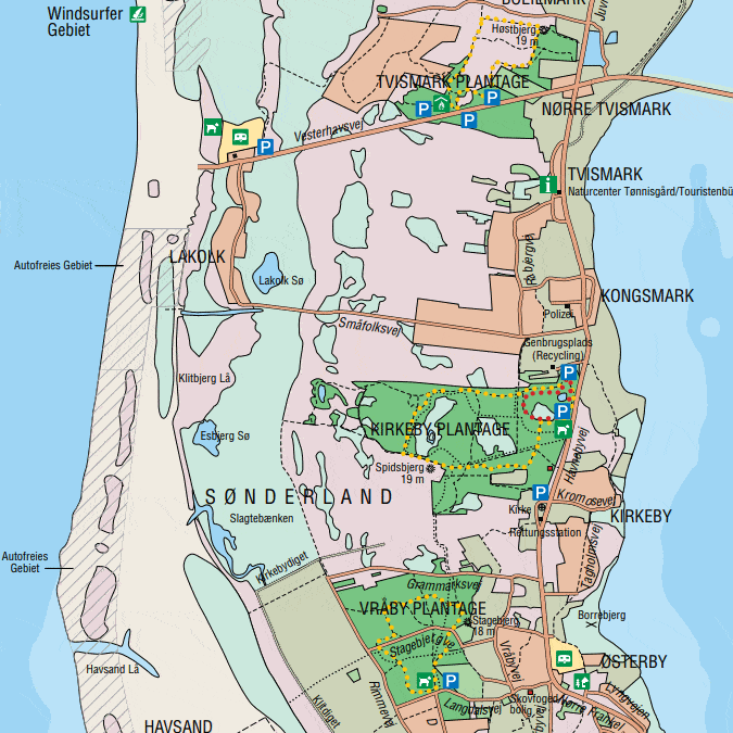 Karte mit Wälder auf der Insel Romo in Dänemark